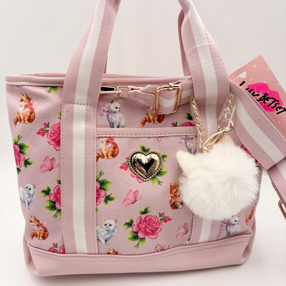 Luv Betsey LBADDIE by Betsey Johnson Pink Kitten Rose Mini Tote Crossbody Bag